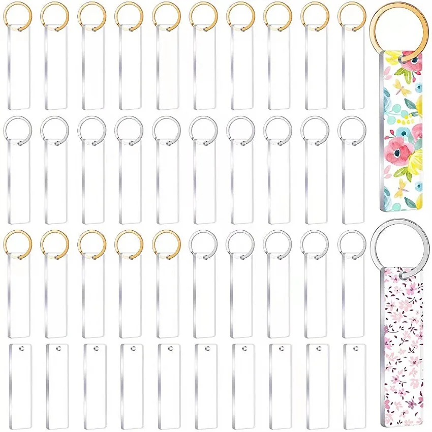 

40Pcs Rectangle Acrylic Key Chain Blank Transparent Acrylic KeyChain with Key Rings Making Party Gift Handicraft Accessories