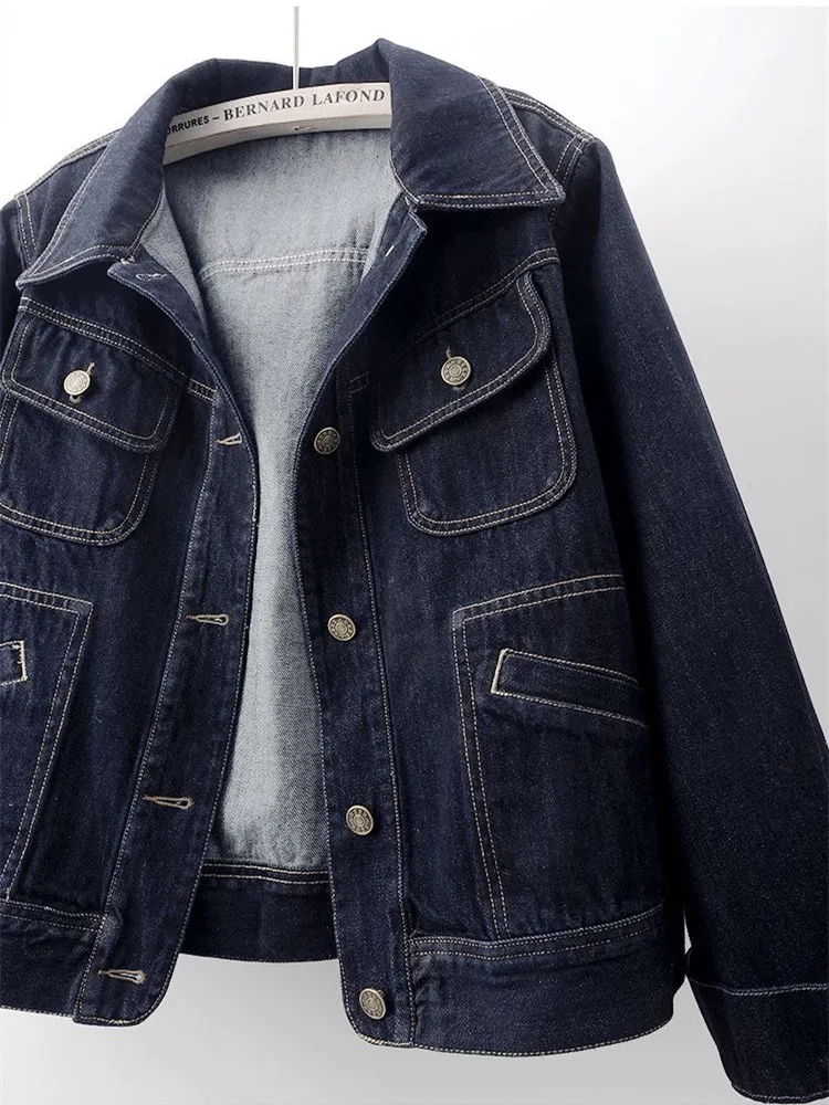 

Vintage Long Sleeved Denim Jacket for Women 2025 Spring Autumn New Chaquetas Mujer Solid Color Casual Harajuku Cowboy Outerwears
