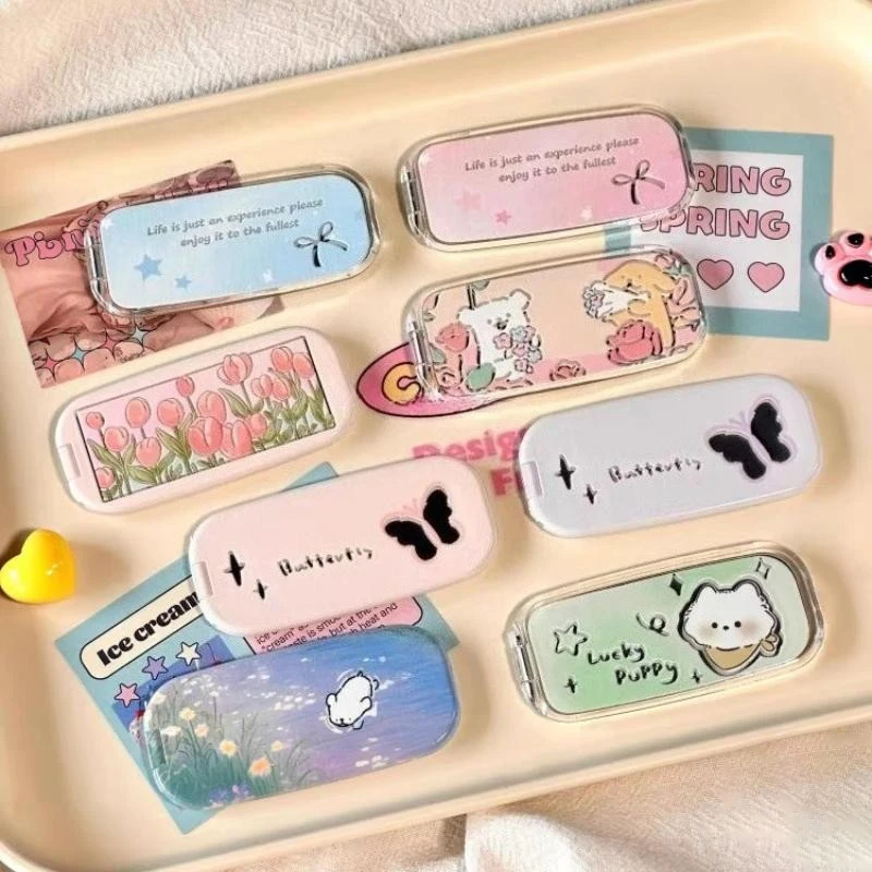 

Cute Bow Makeup Mirror Folding Invisible Cartoon Phone Holder Cute Portable Back Sticker New Desktop Universal Adhesive Support