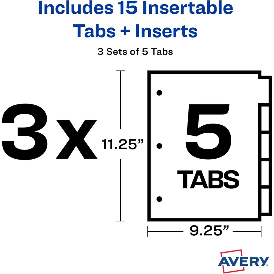 วงเวียนสําหรับ 3 แหวน Binders 5Tab ชุด 2 กระเป๋าพลาสติก Binder แบ่งแท็บหลากสี 3 ชุด 71906