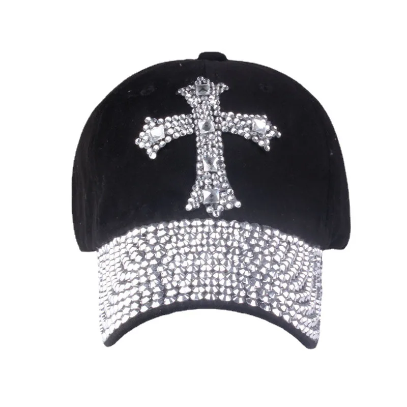 

Leisure Cross Printed Baseball Cap Fashion Rhinestone Adjustable Outdoor Sports Cap for Women Men Cotton Sun Hat Hip-Pop Decor