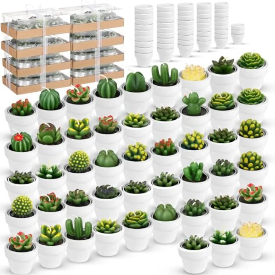 

Набор из 48 декоративных свечей-суккулентов: миниатюрные подсвечники из терракотовой глины ручной работы для новоселья и свадеб