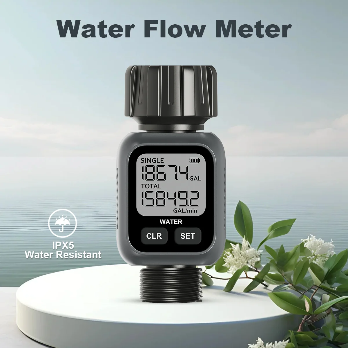 Eshico Water Flow Mater HCL-102 Supporting Single/Total/Flow Rate/7-Days Average Modes for Gardens/Campsites/Swimming Pools