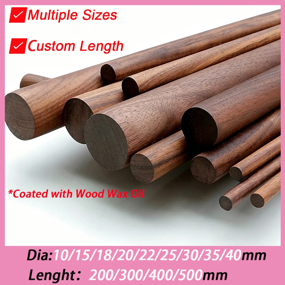 1-3pcs Dia 10-40mm Black Walnut Round Sticks Home Decoration Round Stick Handmade DIY Wooden Stick Material Lenght 200-500mm