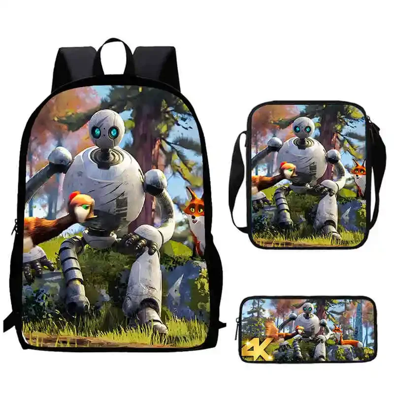 Cartoon Movie W-Wild-R-Robot Child School Backpack With Shoulder Bags Pencil Bags For Kindergarten,Best Gift For Boys and Girls