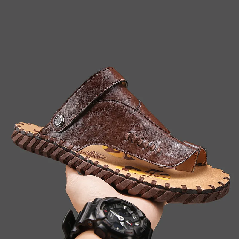 

2025 summer new dual-use driving soft soled beach hand sewn sandals for comfort