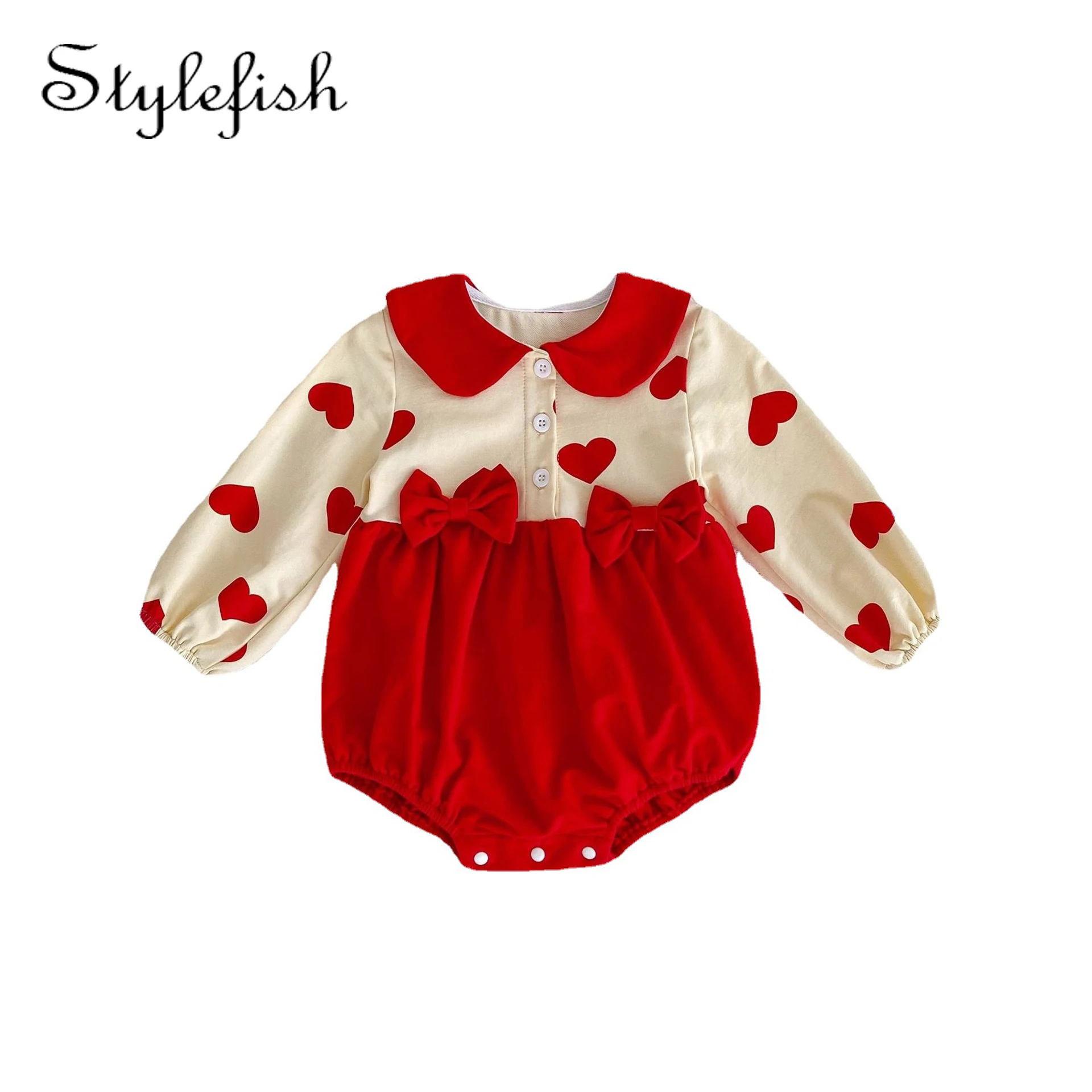 

Baby clothes spring and autumn newborn wear Baby Jumpsuit love printed bowknot baby girl romper cotton