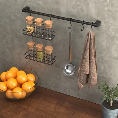 Techno-wire Can Be hung Hook 2 Layer Spice Rack MATTE black MG035