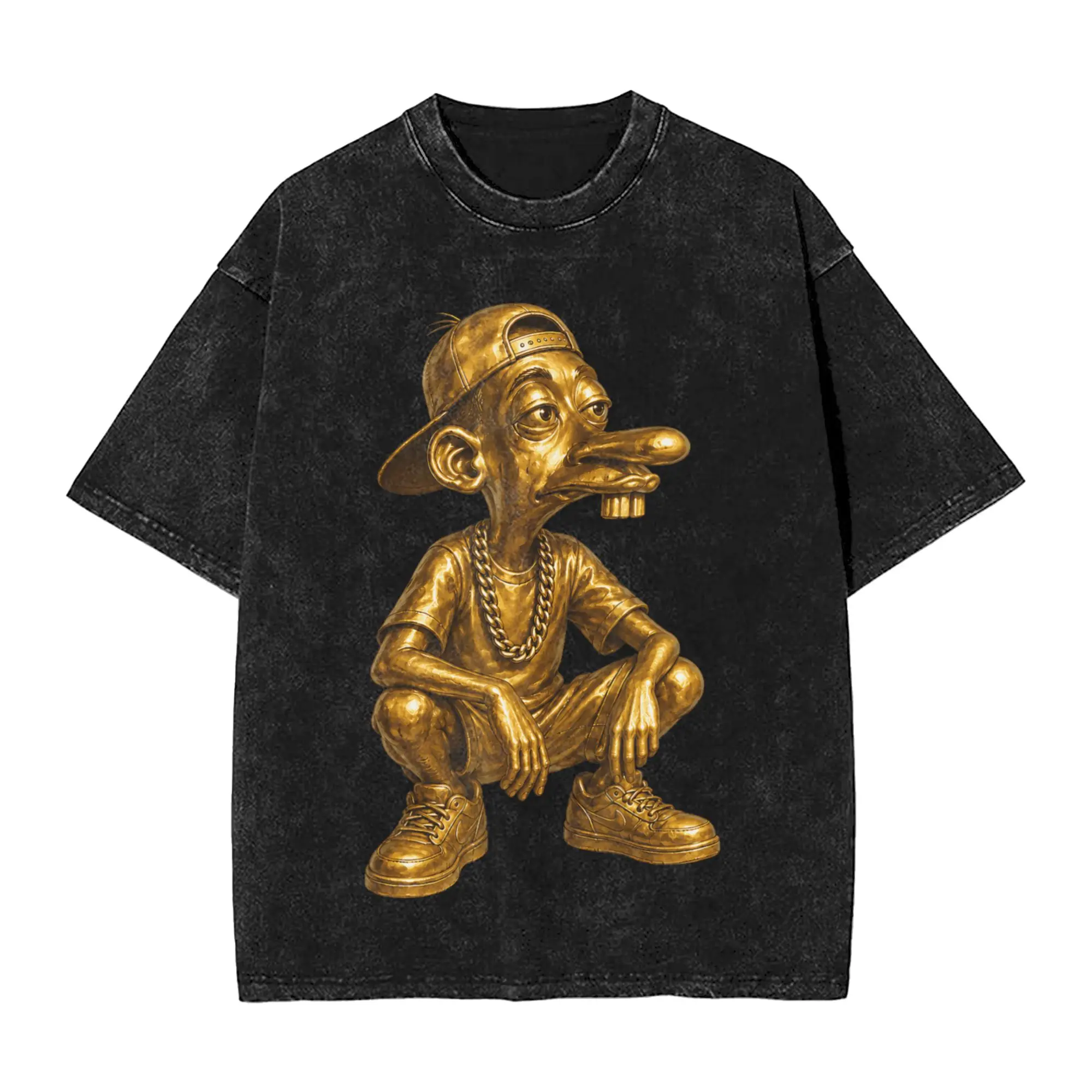 Gen Internet Meme Neegy Hip Hop Urban Squat Pose Washed T Shirt Streetwear Vintage T-Shirt  Tee Shirt Men Women Cotton Oversize
