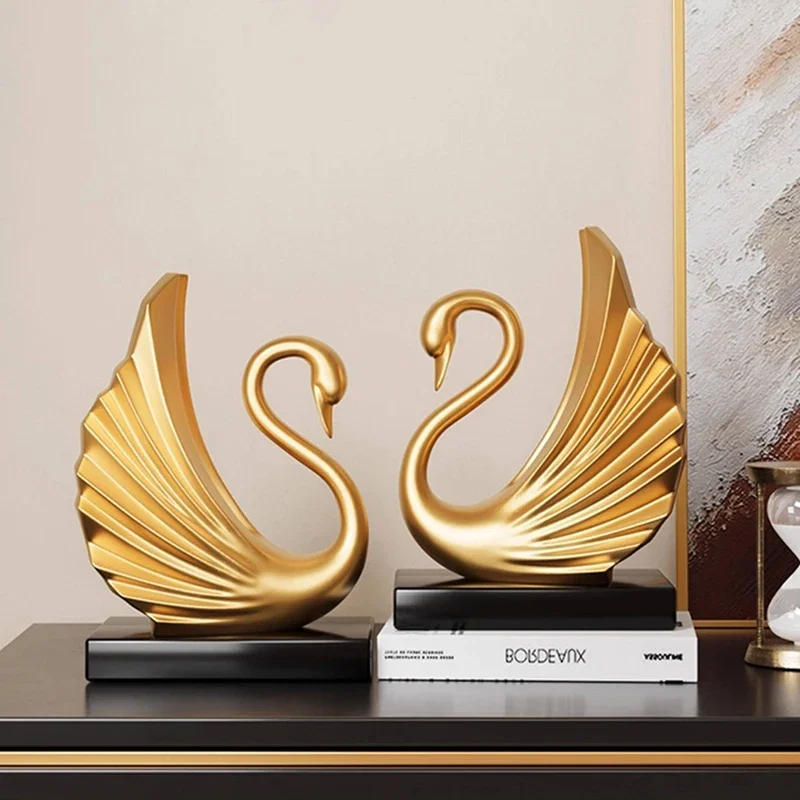 Minimalist Golden Swan Creative Abstract Ornaments Valentine's Day Gift Desk Decoration Swan Sculpture Home Decor Accessories