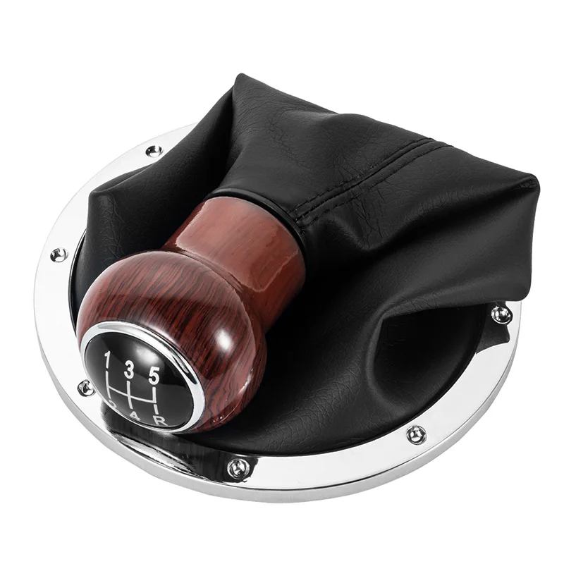 Carro Engrenagem Shift Knob para VW, 5 Velocidade, PU Couro, Quadro Cromado, Grão De Madeira, Bota, Lever Gaiter, VW Golf, Ponteiro, Saveiro, Parati, 2004-2010