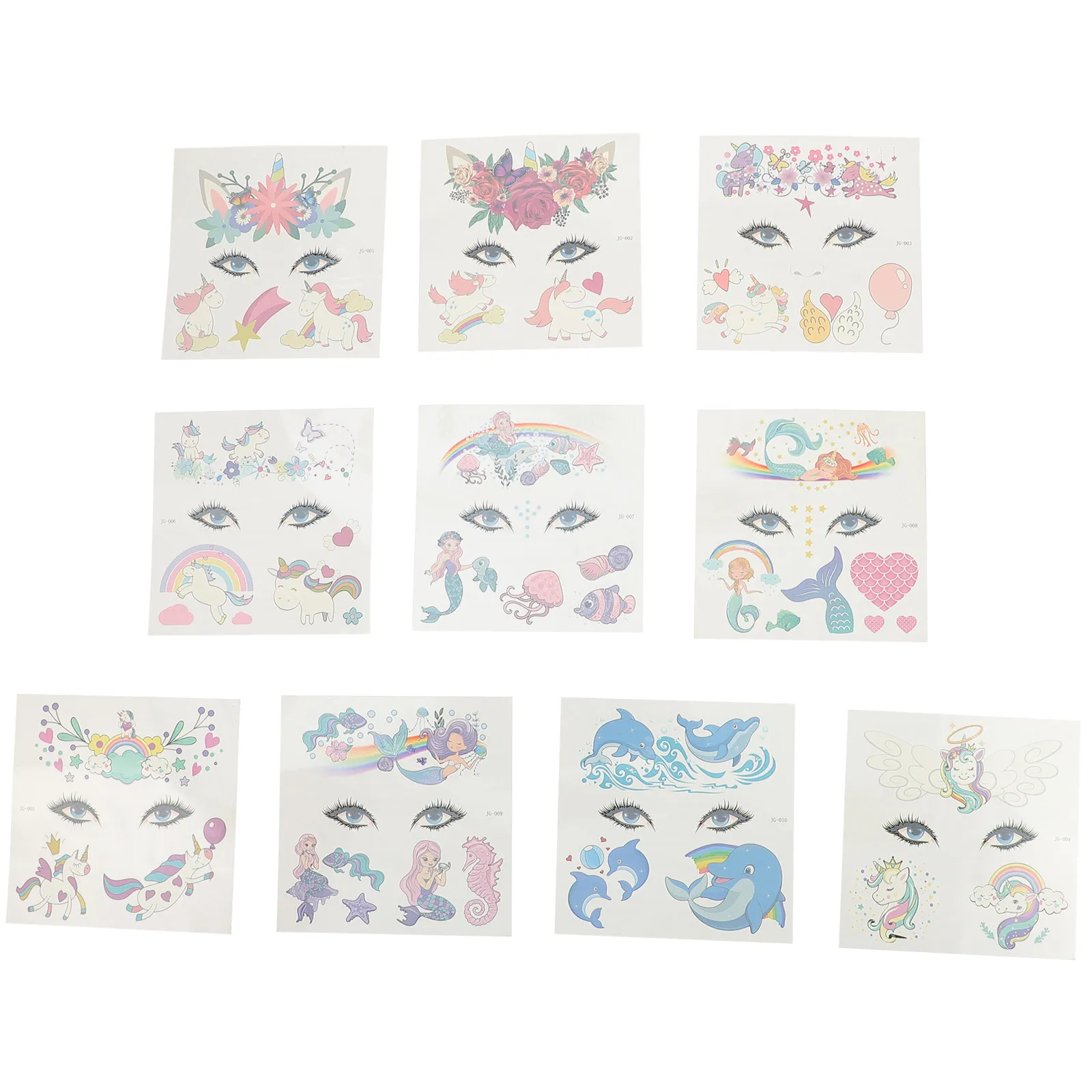 

10pcs Temporary Tattoos Stickers Kids Funny Patterns Bright Colors Cartoon Waterproof Mermaid Face Pasters