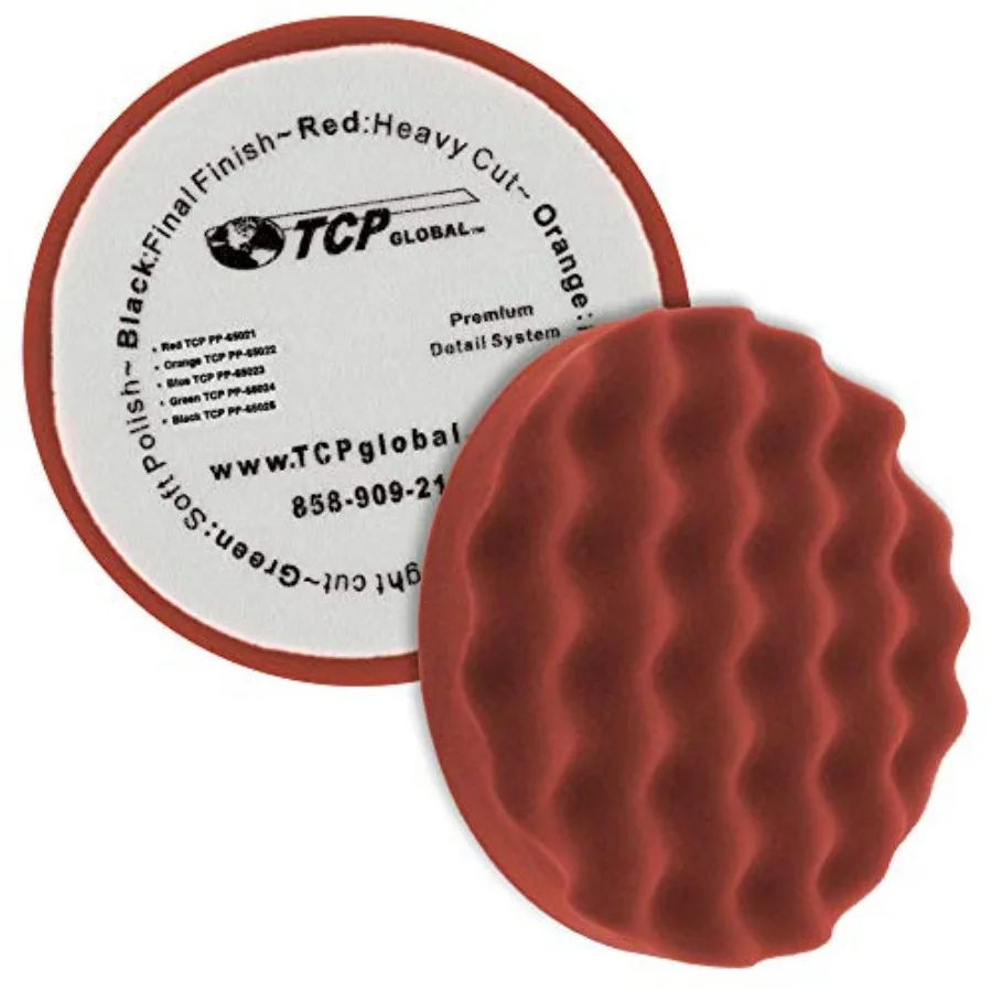 

6.5" Red Waffle Foam Buffing Pad Hook and Loop Backing - Heavy Cut Pad for Polishing, Automotive, Marine, Truck, RV and Compoun