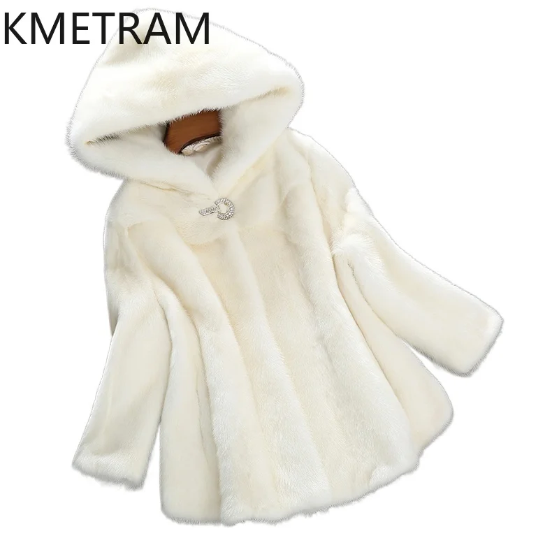 Echter Nerz-Pelzmantel für Damen im Winter mit Kapuze, kurze weiße Pelzjacken für Damen, neu in Oberbekleidung, Luxuskleidung 2024, Septarep Anderson