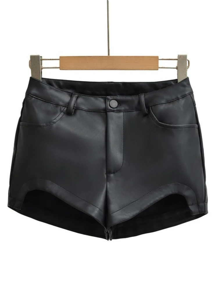 Fashion Street Spice Girl Leather Pants Women Sexy Tight Black PU Shorts 2026 New High Waist Hip Hot Pants Trendy