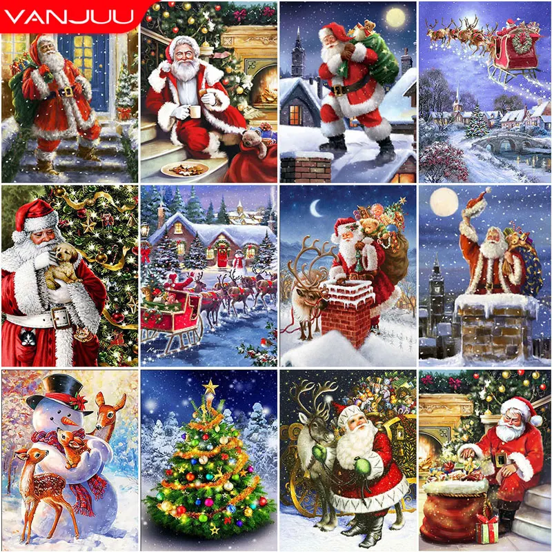 5D DIY Diamond Painting Santa Claus Full Round Diamond Mosaic Holiday Diamond Embroidery Kit Rhinestone Home Art Decoration