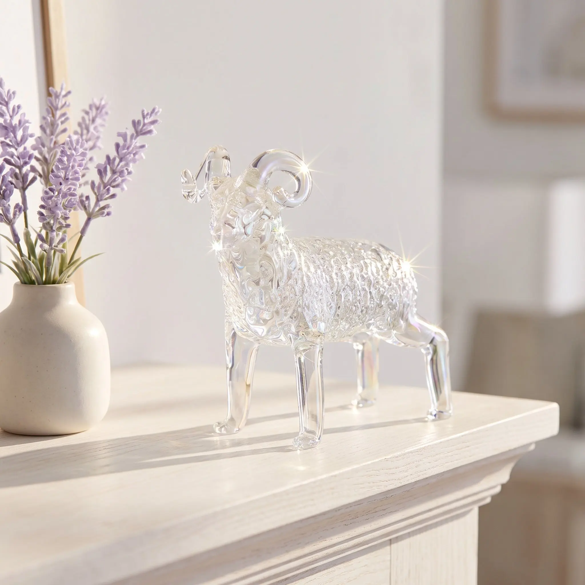 Crystal Handcarved Goat and Sheep Ornament Animal Decorative Statue for Year 2027 Lunar New Year Home Office