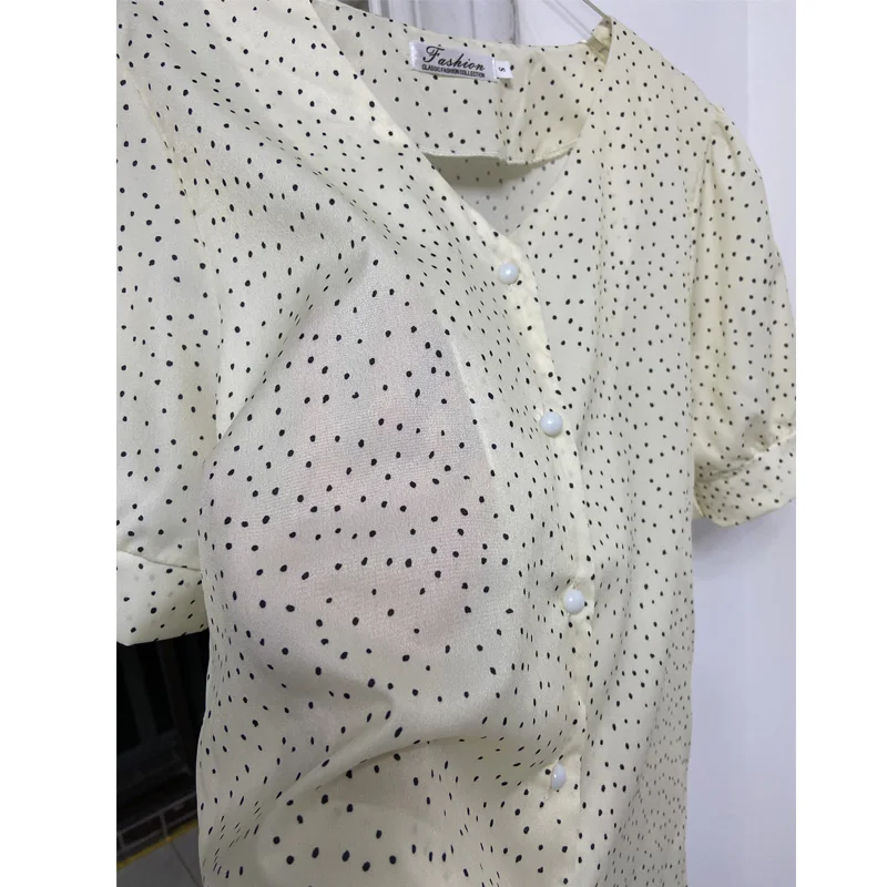 PLAZSON Summer Short Sleeve Women Shirt V Neck Polka Dot Print Blouse Casual Korean Style Tops Chemisier Femme 셔츠 & 블라우스 blusas