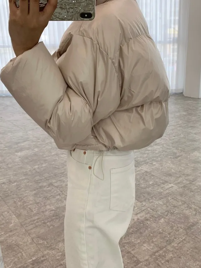 Retro Collar Thiened Cotton Jaet Women's Chic Long Sve Bread Sle Coat Zipper Design ort Cotton Outerwear Trendy