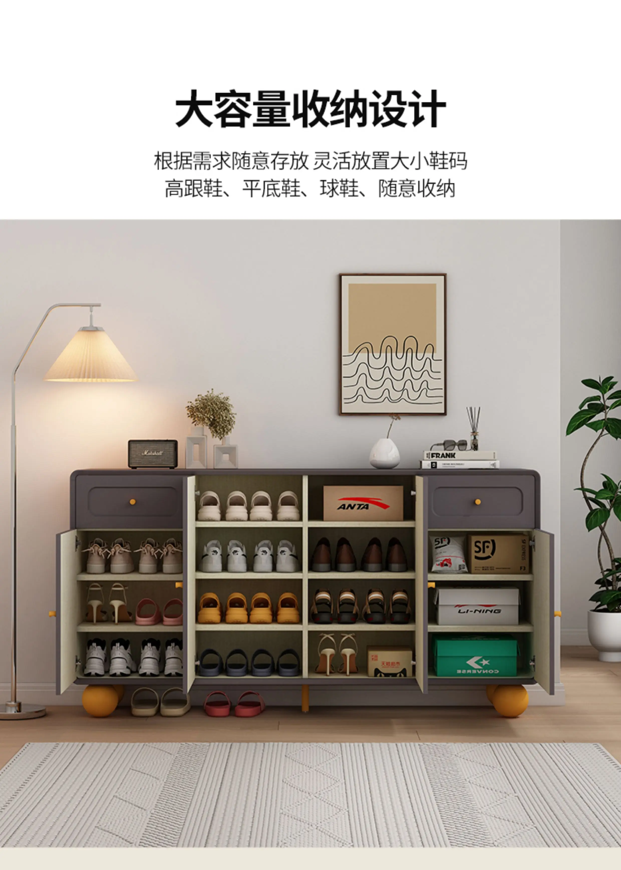 خزانة أحذية متعددة الطبقات عند باب المنزل، خزانة تخزين أحذية من الخشب الصلب ذات سعة كبيرة #2