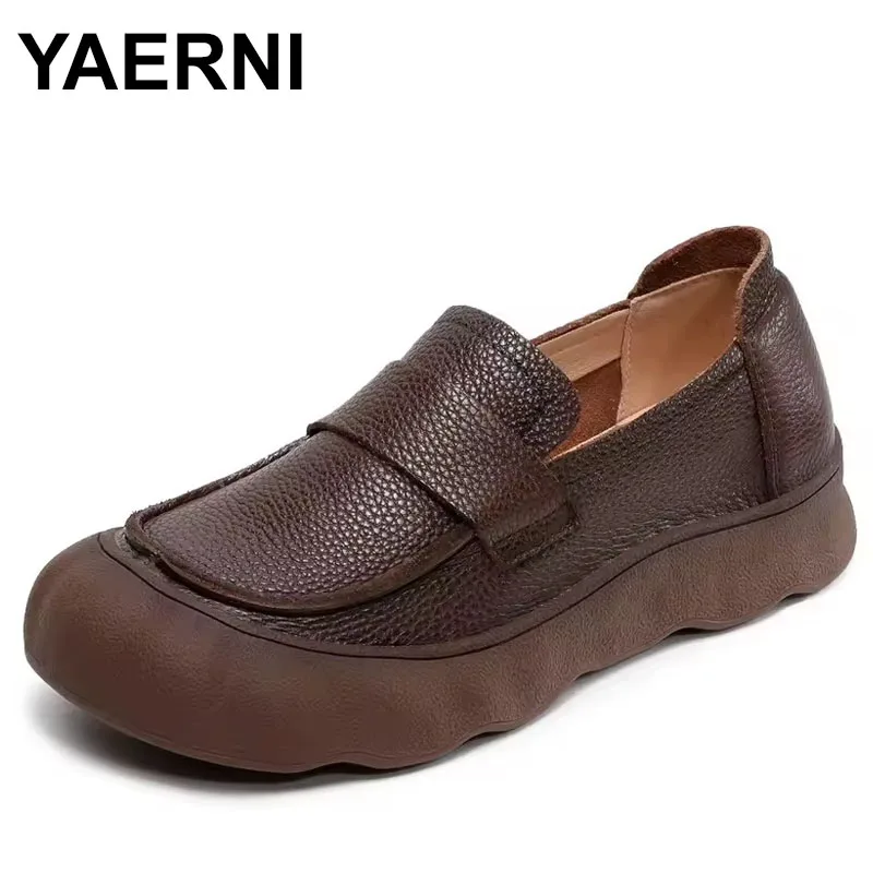 

Genuine Leather Slip-On Women's Flat Footwear Comfortable Soft Bot Cowhide Retro Sle Easy Wear Casual loafers