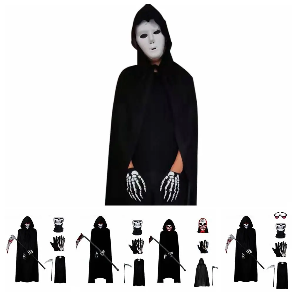 With Glove Halloween Grim Reaper Costume Anti-slip Not Wrinkle Ghost Reaper Costume Durable Multipurpose Cloak Set Halloween