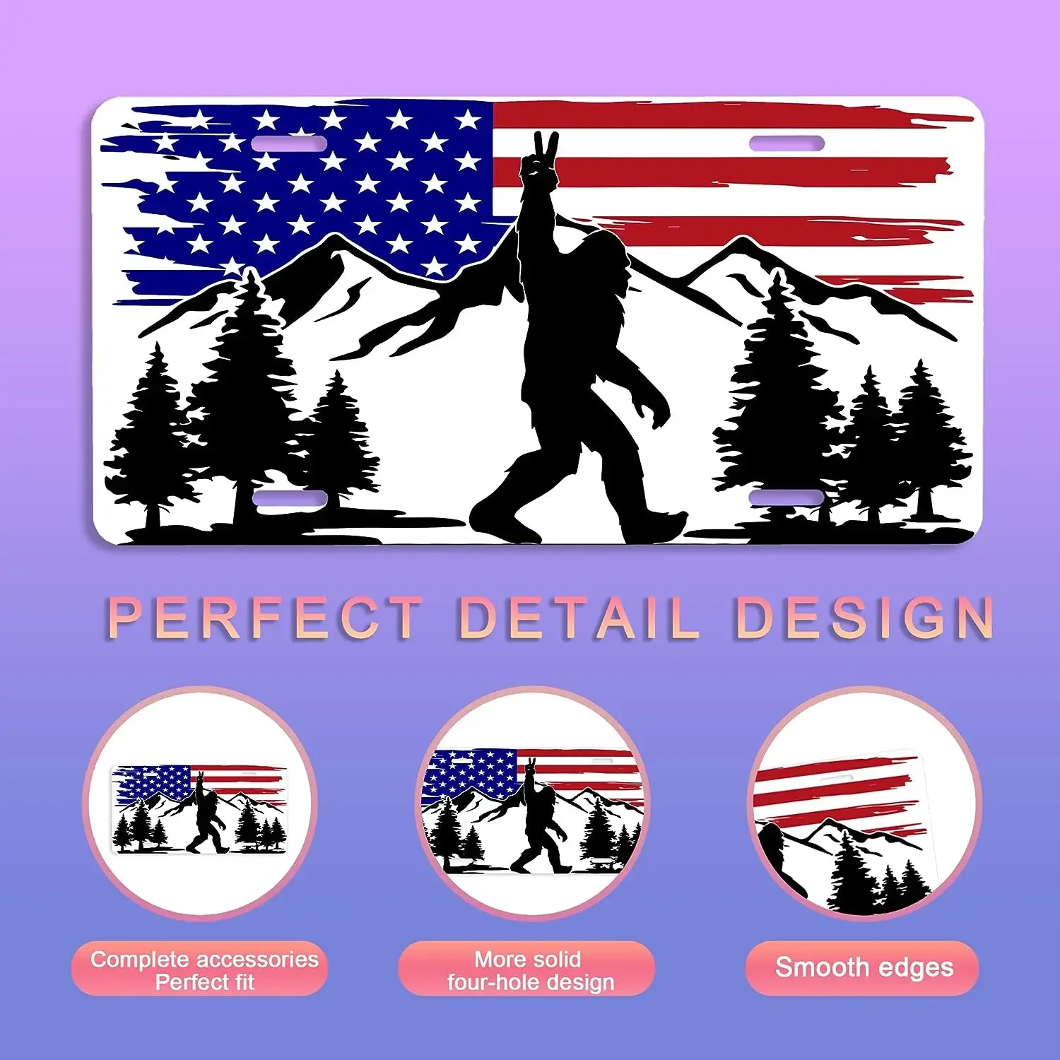 American Flag Bigfoot License Plates Sasquatch Car Front License Plate Aluminum Metal Noverlty License Plate for US Men Women