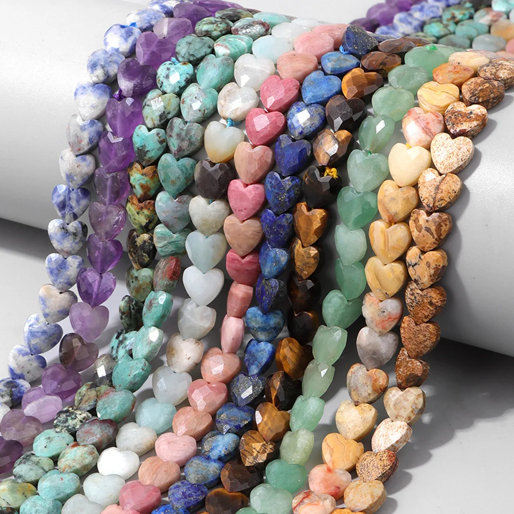 Perle de pierre naturelle en forme de cœur d'amour, 8mm, Lapis Lazuli à facettes, Aventurine, breloques adaptées à la fabrication de bijoux, Bracelet et collier, DIY