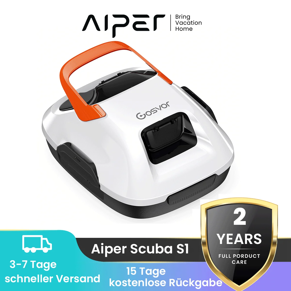 Robot Piscine sans Fil, Aspirateur Automatique Piscine Hors Sol, 80 Min d’Autonomie, Retour Automatique, Portable