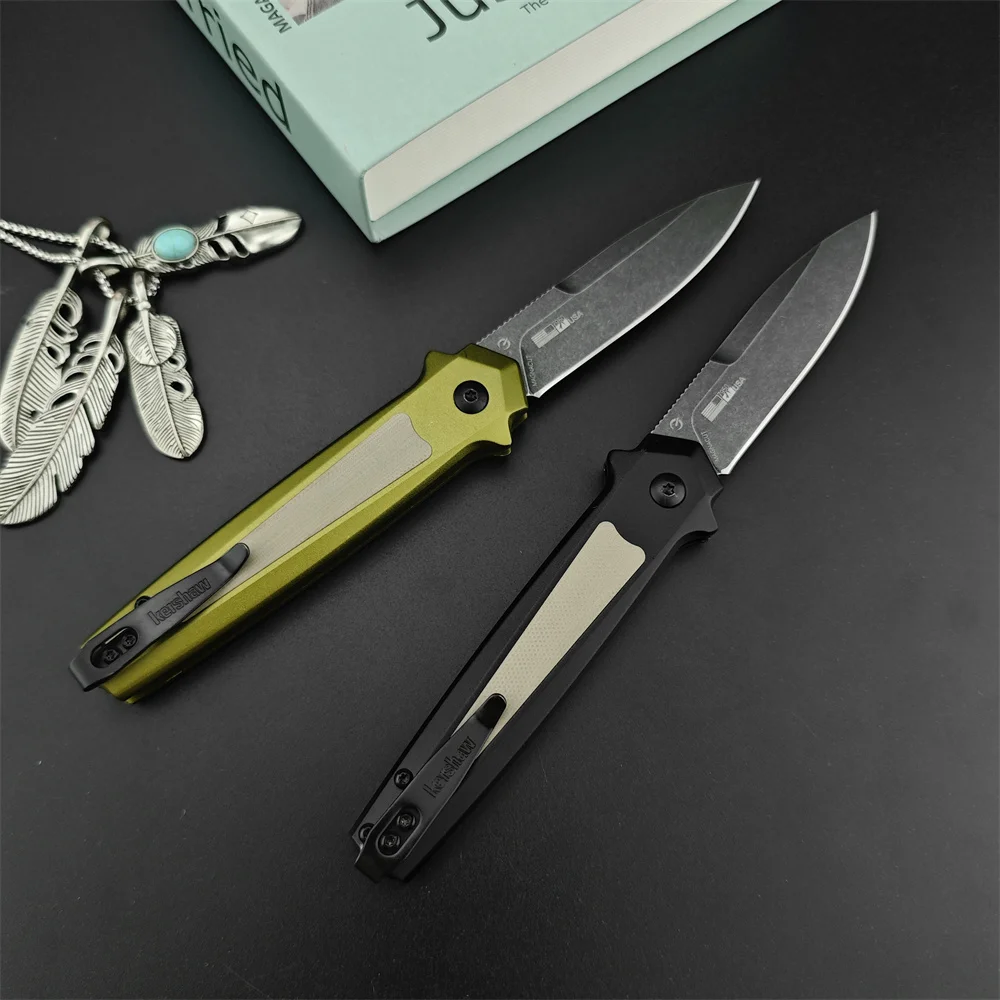 Outdoor Hunting Tactical Folding Knife 8Cr13Mov Stonewashed Blade Aluminum Handle Lightweight Hiking and Camping EDC Tool