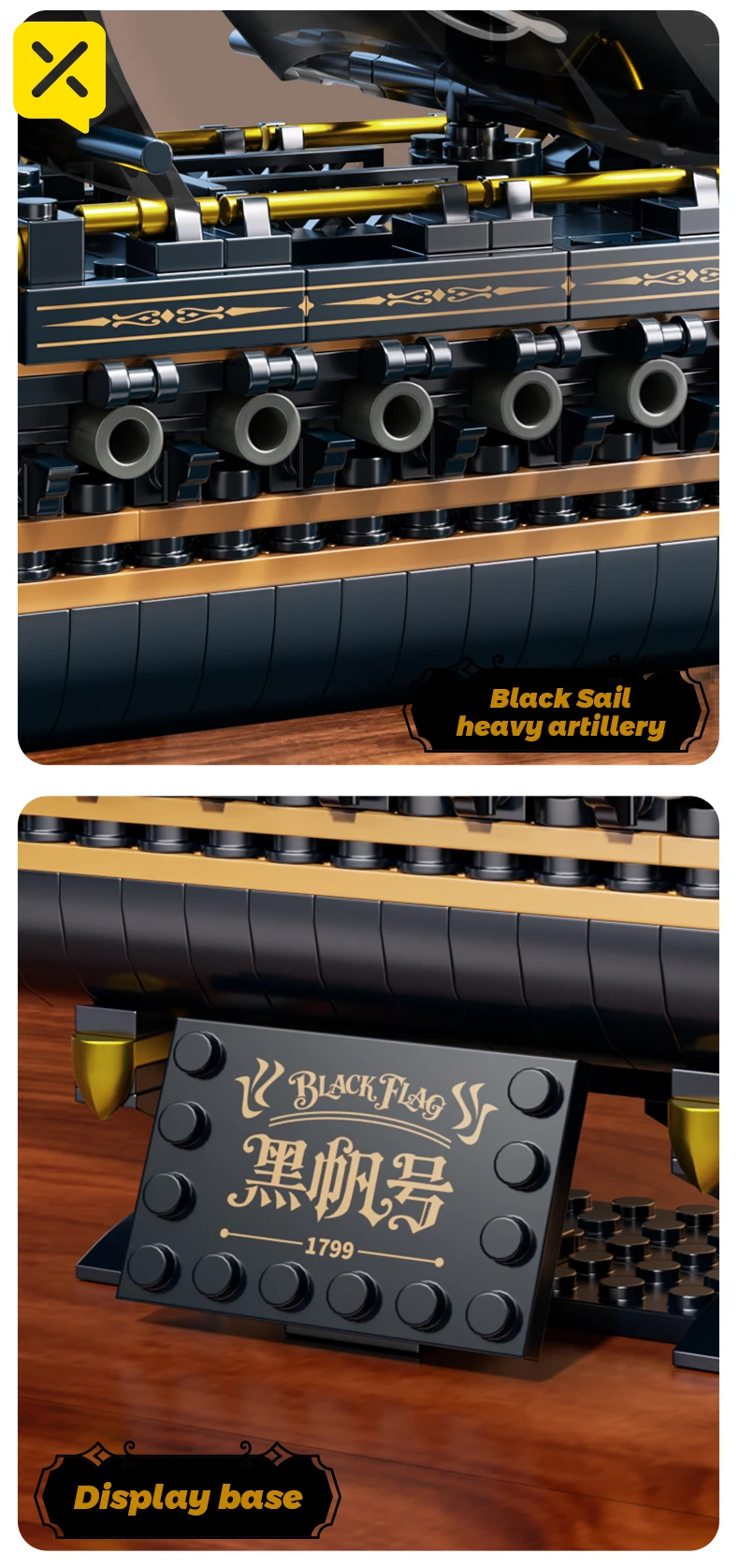 Schwarzes Segel Piratenschiff Bausteine 3-Masted Segelboot Ziegel Erwachsene Sammlerstück DIY Montage Modell Display Dekoration Spielzeug Geschenk – Detail 7