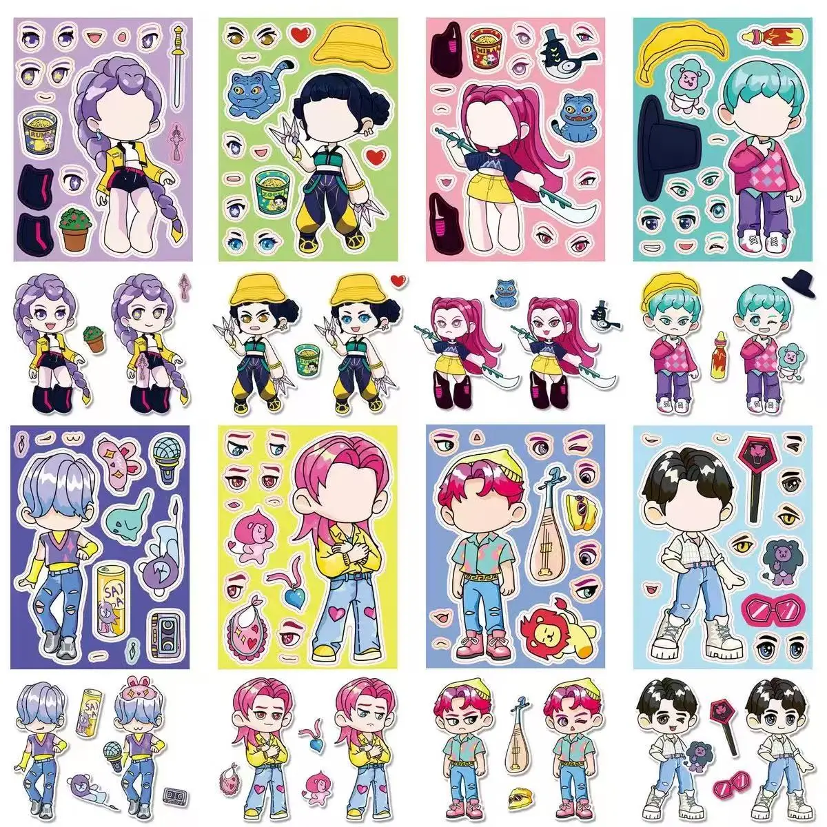 Kinderen DIY Puzzel Sticker Games K-POP DEMON HUNTERS Make a Face 8/16 Vellen Grappige Jigsaw Stickers Educatief Speelgoed voor Kinderen