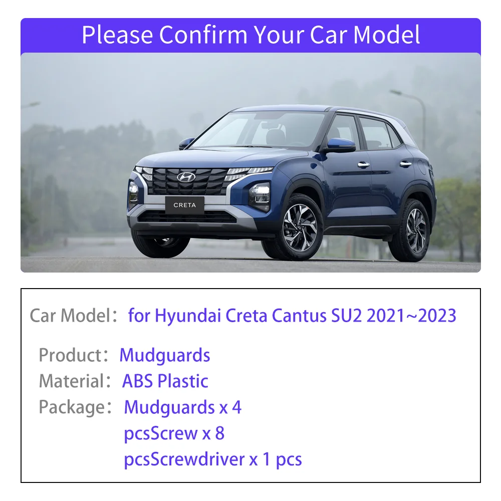 for Hyundai Creta Cantus SU2 2021~2023 Mudguards Mudflaps Fender Flares Front Mud Flap Splash Guard Cover Spoiler Accessories