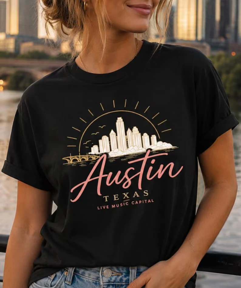 Austin Texas Skyline Shirt Live Music Capital Tee Men and Women Austin City Limits Music Festival Themed T-shirts