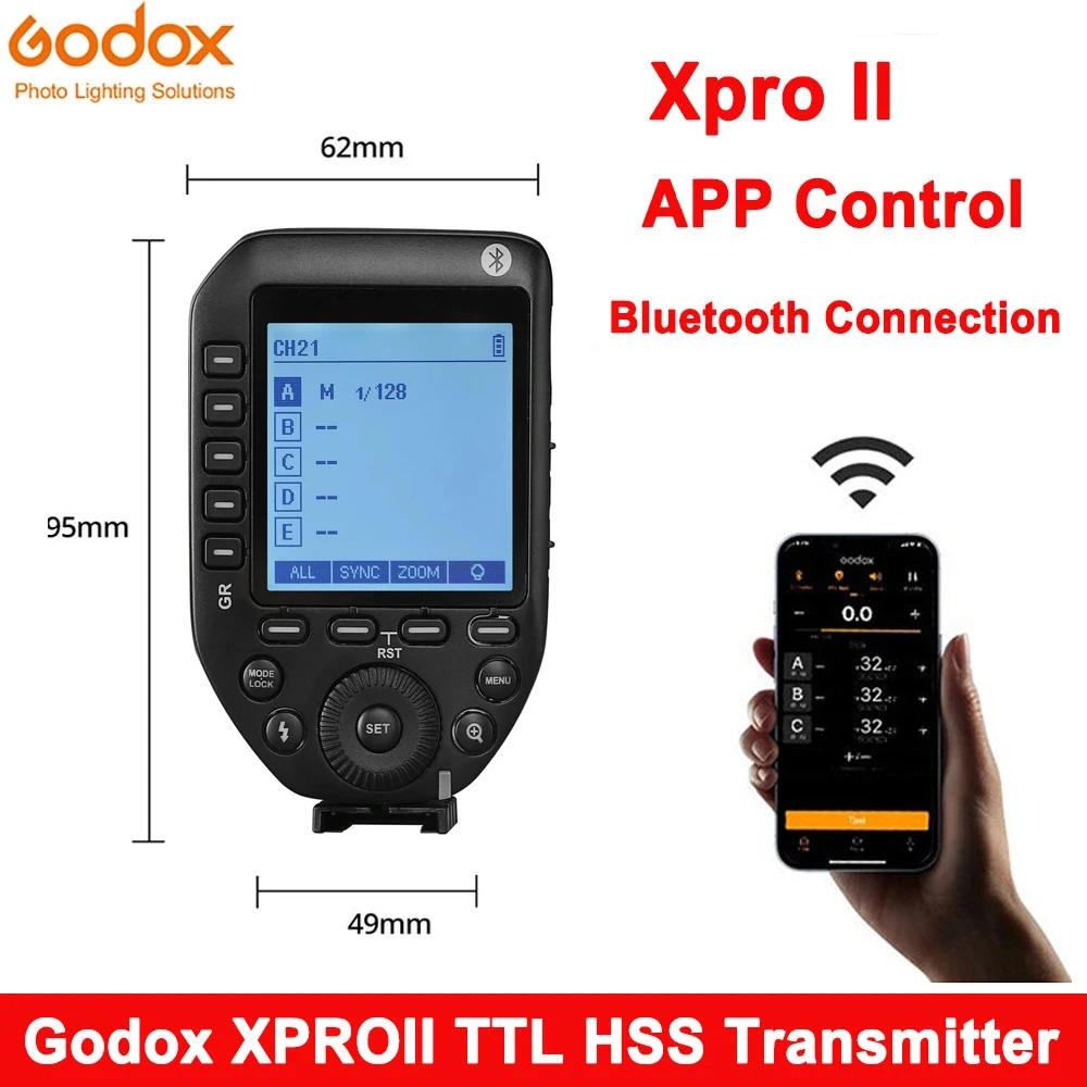 

Godox XPro II XproII TTL HSS Wireless Bluetooth Flash Trigger 2.4G Transmitter LCD Screen or Canon Nikon Sony Fuji Olympus Penta