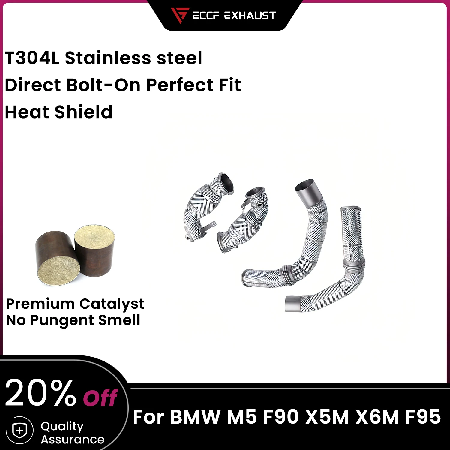 

Sports Downpipe With Heat Shield For BMW M5 F90 X5M X6M F95 Aggressive Exhaust Sound High Flow Performance Upgrade