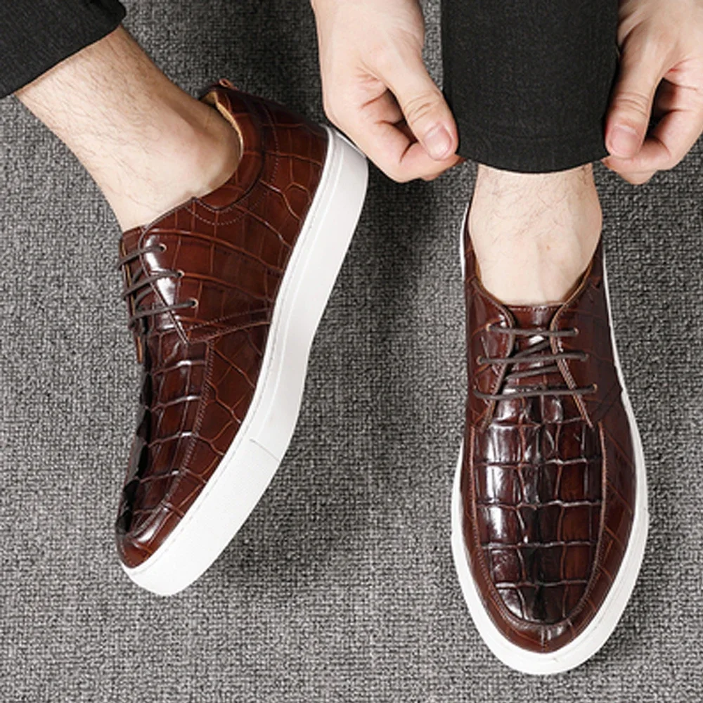 hulangzhishi new men crocodile leather sheos male leisure shoes casual  shoes crocodile tail skin male view 4