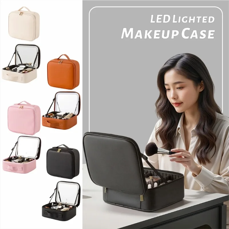 Smart LED Mirror Cosmetic Case Bags Travel Makeup for Women Fashion Large Capacity Portable Storage Bag Travel Makeup Case