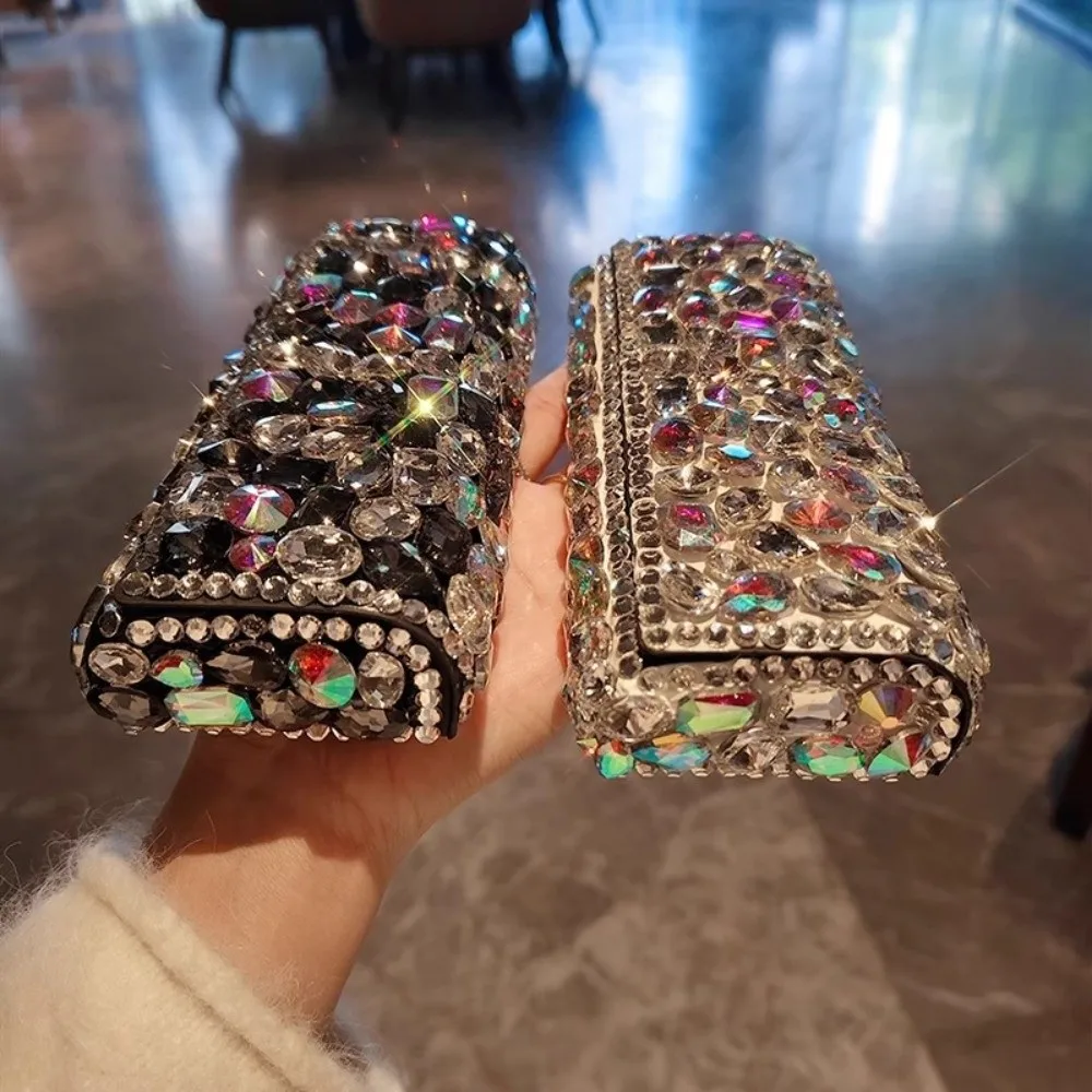 Portable Rhinestone-inlay Glasses Case Shiny Leather Eyewears Storage Box Anti-lost Large Capacity Sunglasses Protective Case