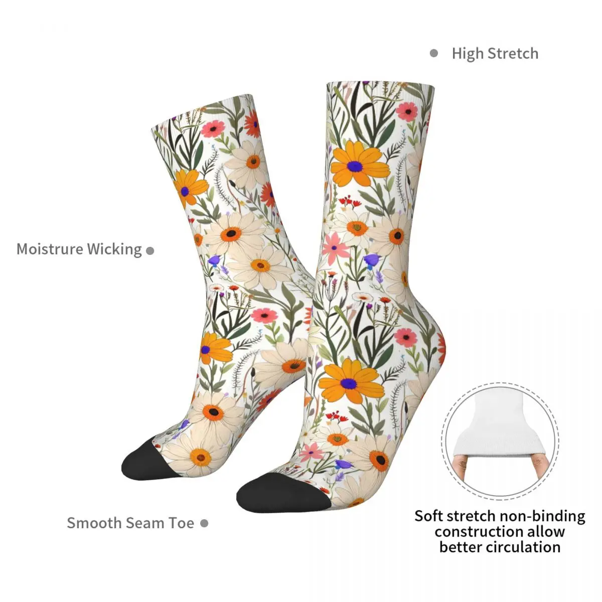 Colorful Wildflower Meadow Pattern Socks Harajuku Stockings All Season Long Socks Accessories for Man's Woman's Christmas Gifts