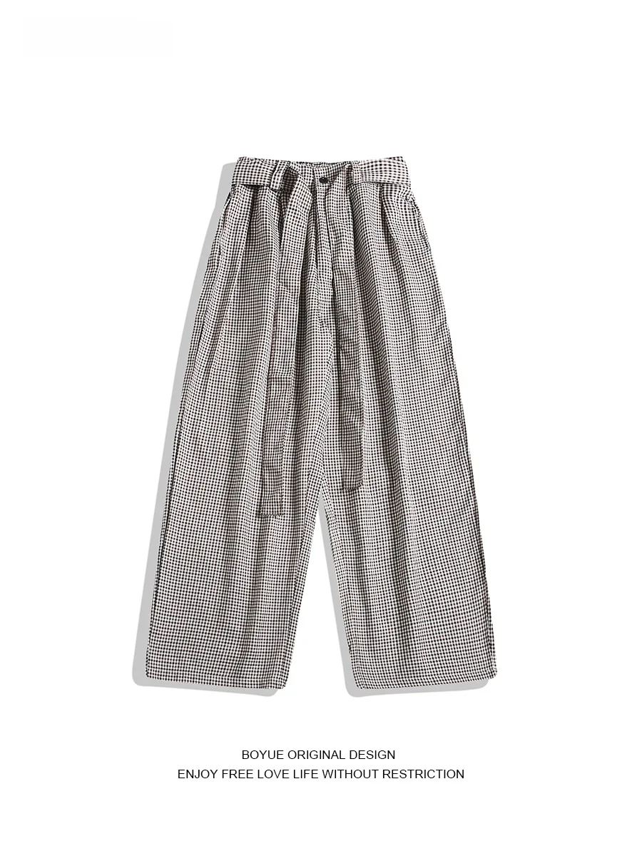 

Мужские повседневные брюки Boyue с ремнем, свободный крой, твидовый узор, прямые штанины, всесезонные, модные брюки