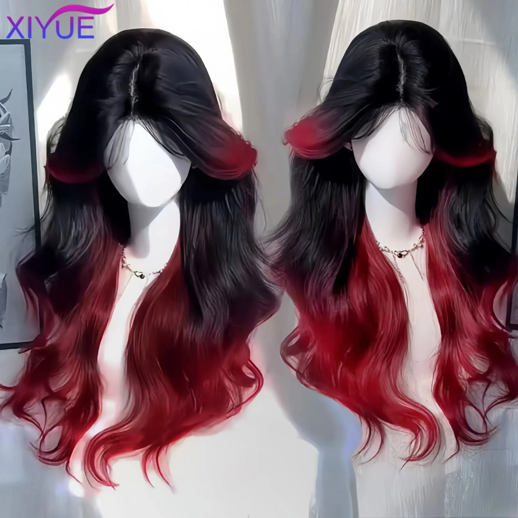 

JKL Красный парик Длинный прямой парик фронта шнурка для женщин Природные синтетические парики шнурка для косплея Ежедневное использование Термостойкие парики с повязкой на голову