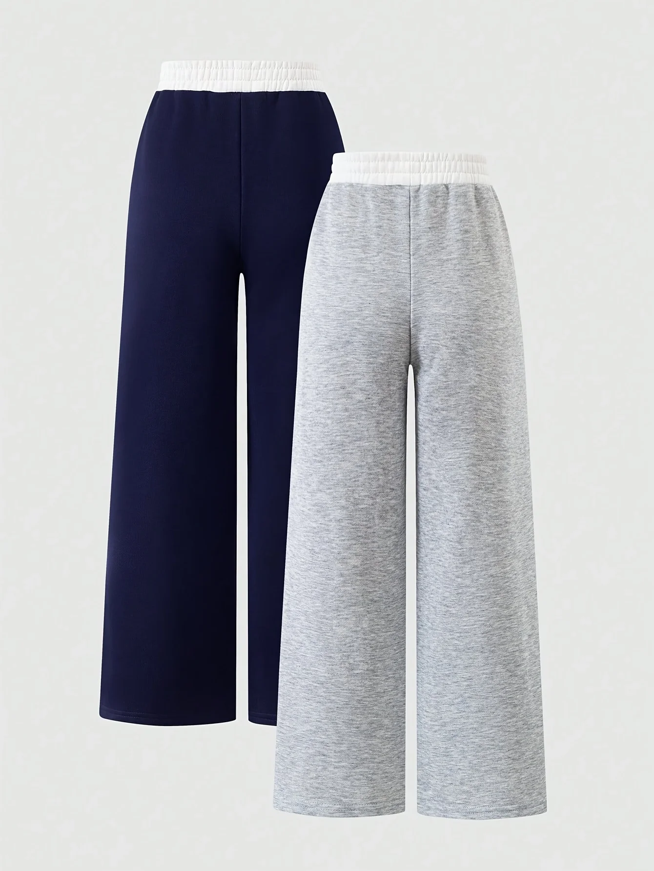 Girls' casual wide-leg trousers (2-pack, available in grey or navy); features an elastic waistband, white 