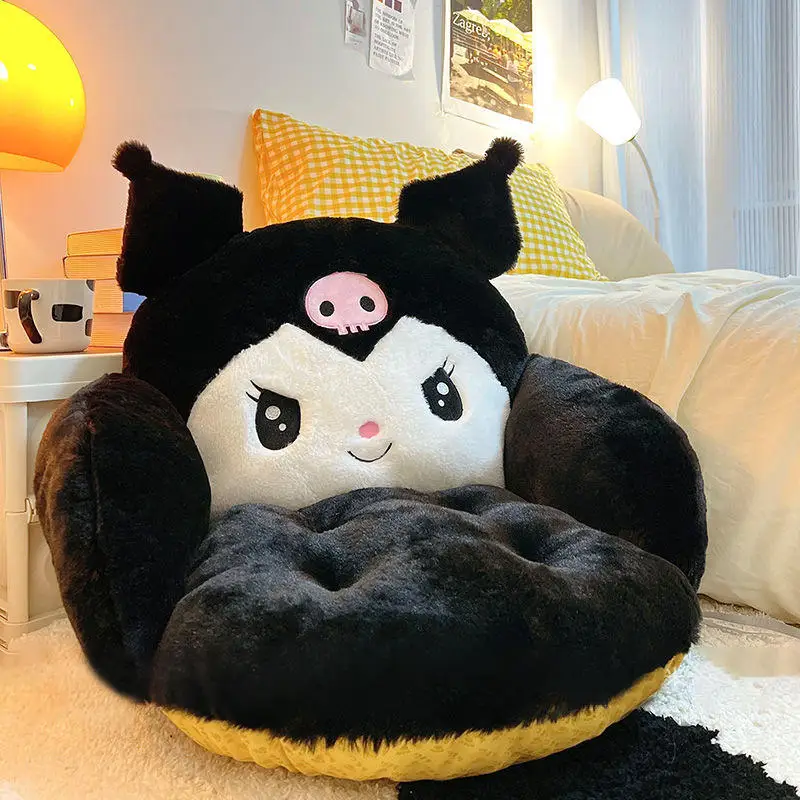 Melody Kuromi Cinnamoroll Winter Plush Half Surrounded Black Cartoon Cushion Backrest Dormitory Office Non-slip Chair Cushion