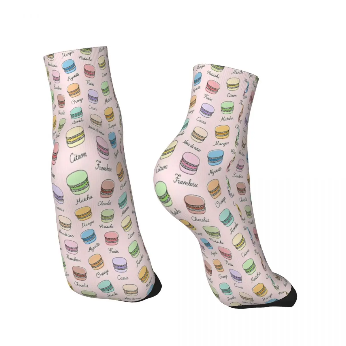 French Macarons Pattern On Misty Rose Cookies Cookie Ankle Socks Male Mens Women Autumn Stockings Hip Hop