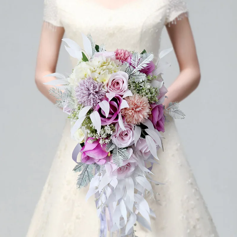 Bridal water drop hand bouquet soft pink purple hand flower wedding simulation non-flower floral arrangement