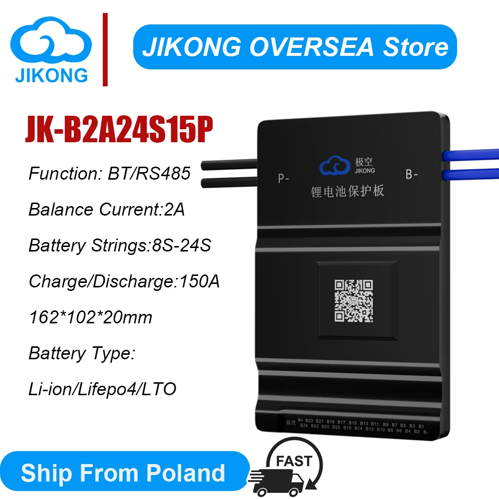 JKBMS B2A24S15P 1A 2A Active Balance Current 8S 12S 14S 16S 17S 20S 24S Smart Bms 150A BT 36V 48V 60V Lifepo4 Li-Ion Lto Battery