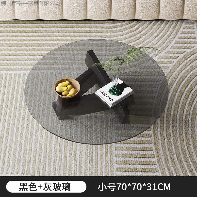 

Glass coffee table household small apartment solid wood round coffee table living room modern creative combination simple and fa