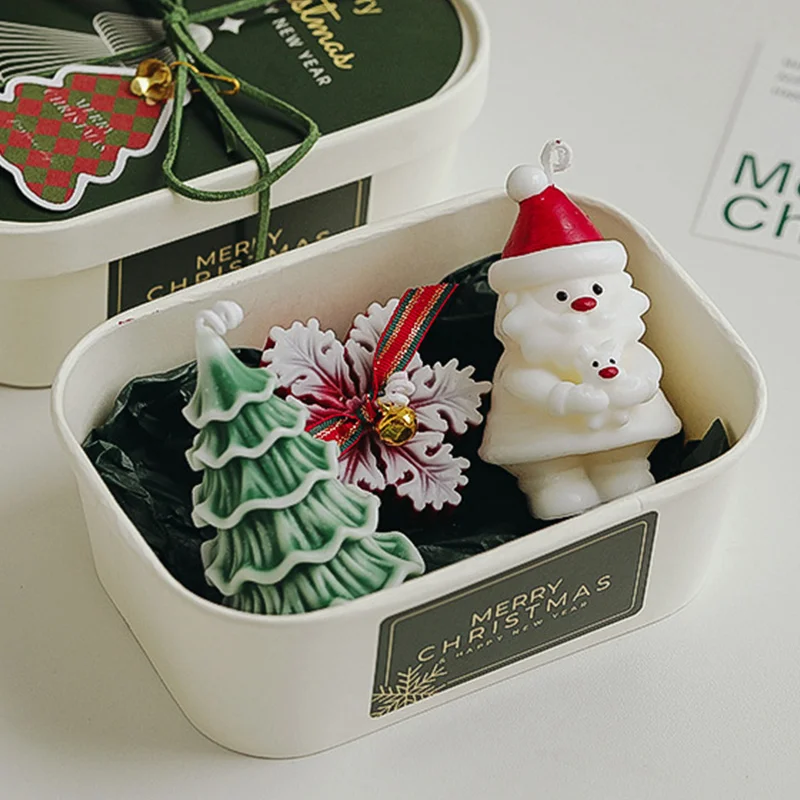 Christmas Themed Cute Scented Candle Set Santa Claus Tree Snowman Gloves New Year Kerzen Room Table Decoration Atmosphere Items