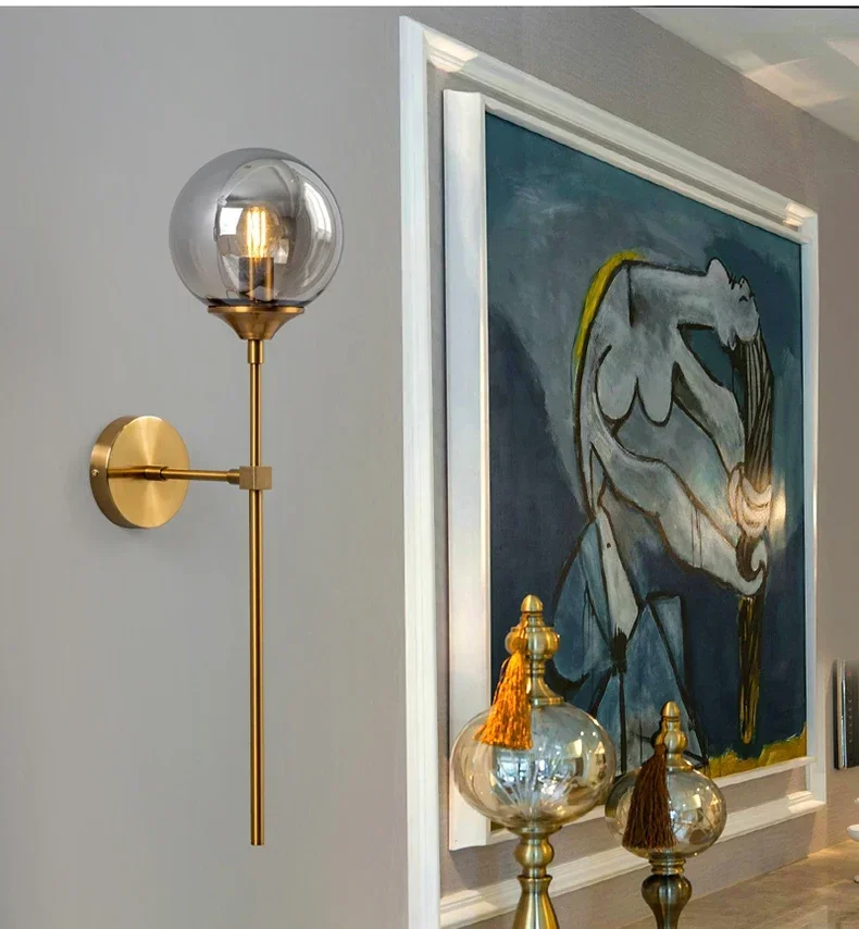 E14 Simple LED Wall Light Bedroom Bdside Glass Ball Lamp